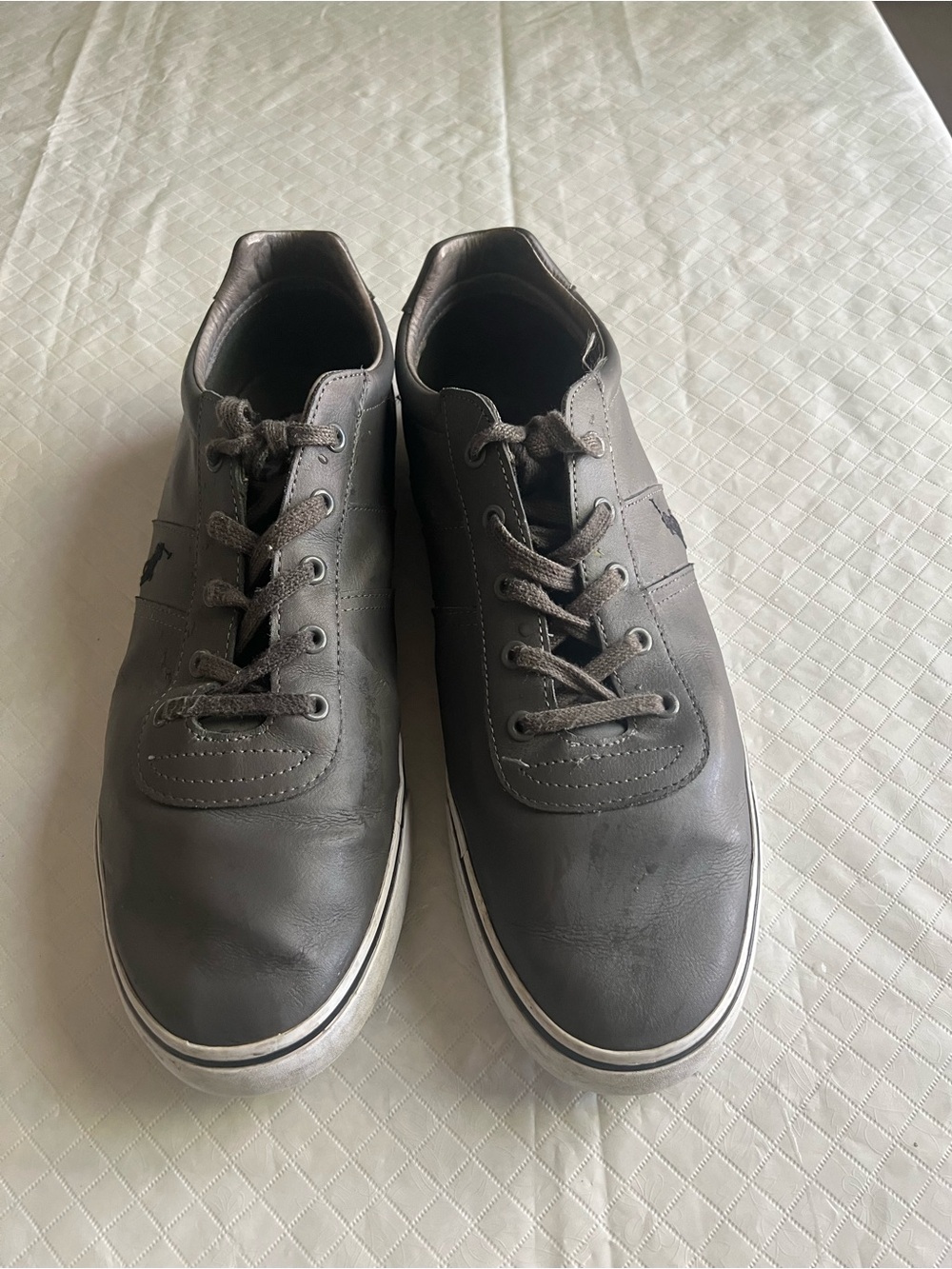 Polo by Ralph Lauren Men's Gray Leather Hanford Lace-Up Trainers 15D
